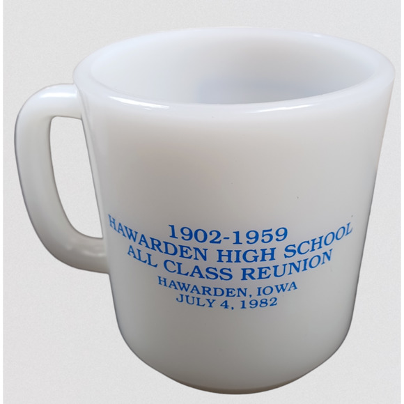 Hawarden IA Set of Vtg Milk Glass Coffee Cups 1982 Glasbake 1902-1959 Reunion - Picture 6 of 7